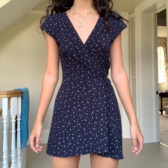 Brandy Melville Dresses & Skirts - Brandy Mellville - Robbie Wrap Dress | Navy Ditsy Floral | X Small | Juniors 3